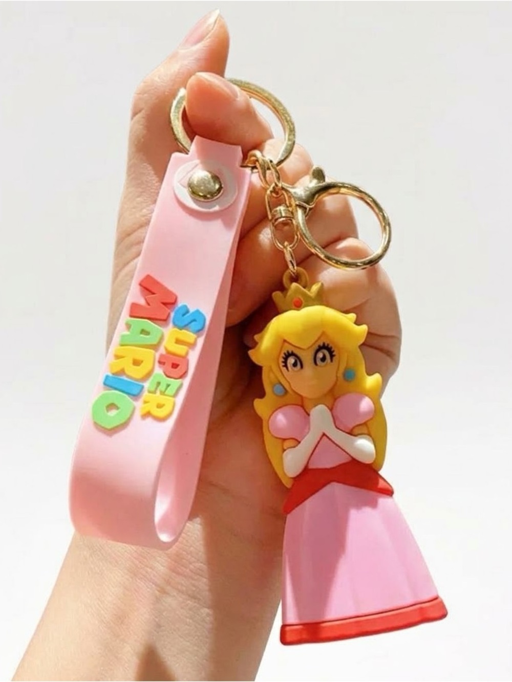 Nintendo Princess Peach Pink Silicone Keyring with Colorful SUPER MARIO Strap